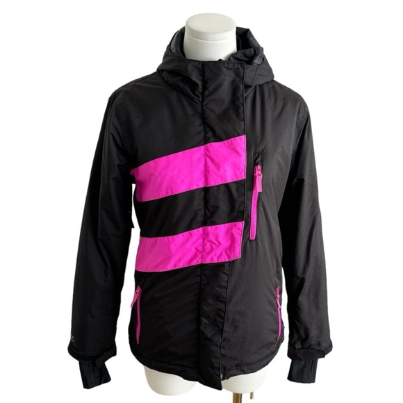 PWDR ROOM Outerwear Ski Snow Jacket Black Pink Youth size L (woman’s‎ xs s) Hood - Picture 1 of 13